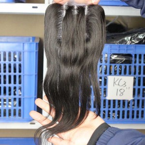 Natural Color Brazilian Virgin Hair Silk Straight Three Part Lace Closure 4x4inches