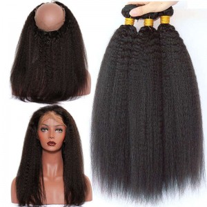 360 Lace Frontal Closure With 3 Bundles Brazilian Virgin Hair Kinky Straight 360 Lace Band