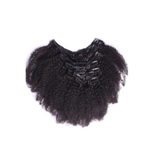 Afro Kinky Curly Mongolian Virgin Hair Clip In Human Hair Extensions Natural Color