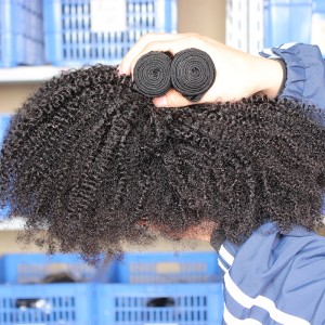 Indian Remy Human Hair Afro Kinky Curly Hair Weave Natural Color 3 Bundles