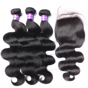 Brazilian Virgin Human Hair Body Wave 3 Bundles Hair With 1 Lace Closure