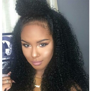 Natural Color Unprocessed Peruvian Virgin 100% Human Hair Kinky Curly Full Lace Wigs