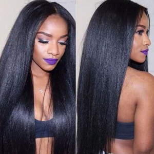 Brazilian Virgin Hair Yaki Straight 360 Lace Frontal Band Natural Hairline With Two Bundles