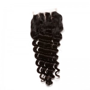 Mongolian Virgin Hair Deep Wave Free Part Lace Closure 4x4inches Natural Color 