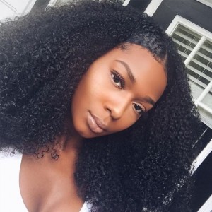 Natural Color Unprocessed Peruvian Virgin 100% Human Hair Afro Kinky Curly Full Lace Wigs