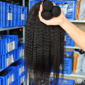 Kinky Straight Mongolian Virgin Human Hair Weaves 3 Bundles Natural Color 