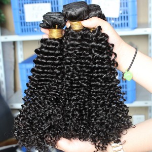 Kinky Curly Hair Peruvian Virgin Human Hair Weave 3 Bundles Natural Color