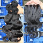 Brazilian Virgin Hair Body Wave Hair Weave 3pcs Bundles with A Three Part Lace Closure