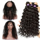 360 Lace Frontal Closure With 3 Bundles Deep Wave Brazilian Virgin Hair 360 Lace Band
