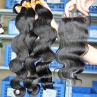 Peruvian Virgin Hair Body Wave Middle Part Lace Closure with 3pcs Weaves