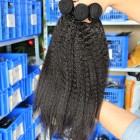 Indian Remy Human Hair Kinky Straight Hair Weave Natural Color 3 Bundles