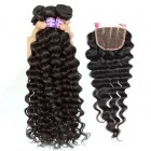 Brazilian Virgin Human Hair Deep Wave Curly 3 Bundles With 1 Lace Closure Natural Color