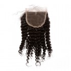 Malaysian Virgin Hair Kinky Curly Three Part Lace Closure 4x4inches Natural Color 