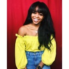 Kinky Straight Lace Front Wigs With Bangs Brazilian Virgin Hair Wigs Custom Density Pre-Plucked With Baby Hair Natural Hair Line