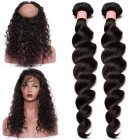 360 Lace Frontal with Cap Loose Wave Brazilian Virgin Hair Lace Frontals with Two Bundles