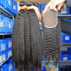 Malaysian Virgin Hair Kinky Straight Free Part Lace Closure with 3pcs Weaves