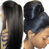  Brazilian Virgin Human Hair Yaki Straight Full Lace Wigs Natural Color 