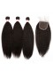 Brazilian Virgin Hair with Closure Kinky Straight 3 Bundles with 1 closure Natural Color
