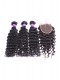 Indian Virgin Hair Deep Wave Free Part Lace Closure with 3pcs Weaves