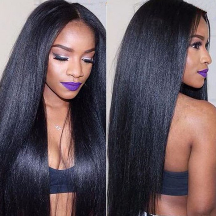 Brazilian Virgin Hair Yaki Straight 360 Lace Frontal Band Natural