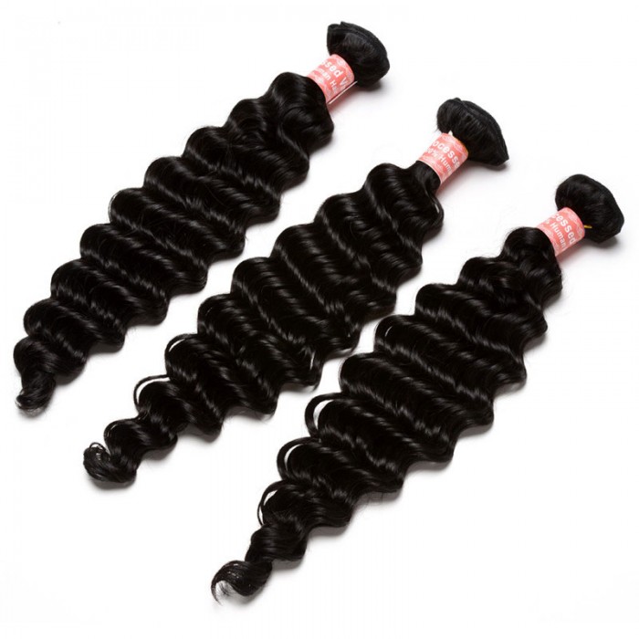 Natural Color Deep Wave Hair Extensions Brazilian Virgin Human