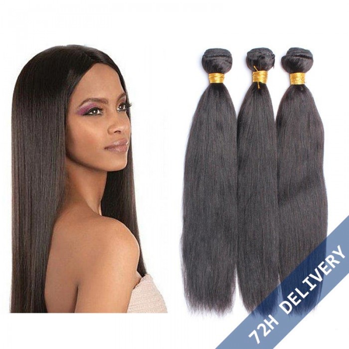 Brazilian Virgin Human Hair Natural Color Yaki Straight Hair Weave